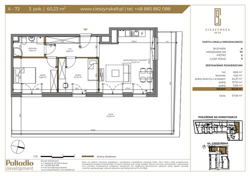 Plan Palladio Cieszyńska 9 Sp. z o.o. mieszkanie w inwestycji ul. Cieszyńska 9 Cieszyńska 9 - bud. A