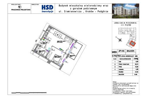 Plan HSD Inwestycje Siemienowicza Sp. z o.o. mieszkanie w inwestycji ul. Siemienowicza Bagry – ul. Lipska/Siemienowicza