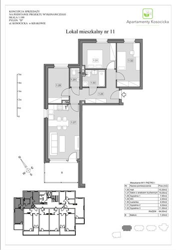 Plan Apartamenty Kosocicka 2 Sp. z o.o. mieszkanie w inwestycji ul. Kosocicka Apartamenty Kosocicka - bud. D