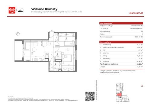 Plan Grupa Deweloperska START mieszkanie w inwestycji ul. Myśliwska 68c Wiślane Klimaty