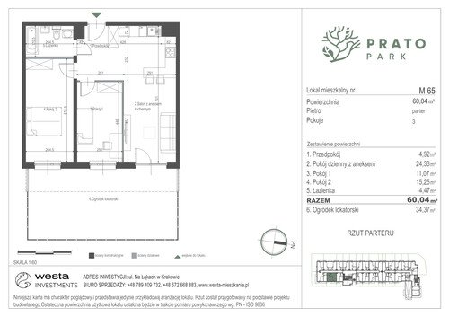 Plan Apartamenty Nowohucka Sp. z o.o. mieszkanie w inwestycji ul. Na Łąkach Prato Park