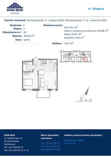 Plan Dom-Bud M. Szaflarski Spółka Jawna mieszkanie w inwestycji ul. Glogera ul. Glogera, bud. F