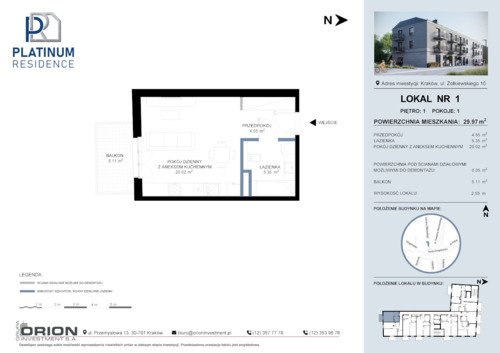 Plan Grupa Orion Investment S.A. mieszkanie w inwestycji ul. Żółkiewskiego 10 Platinum Residence