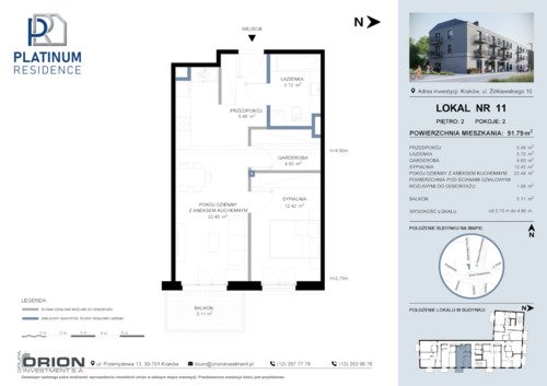 Plan Grupa Orion Investment S.A. mieszkanie w inwestycji ul. Żółkiewskiego 10 Platinum Residence