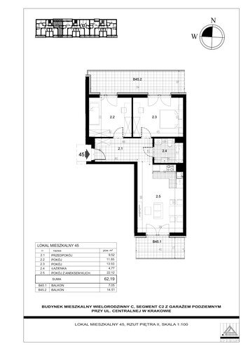 Plan Proins mieszkanie w inwestycji ul. Centralna Centralna - etap II, bud. C2