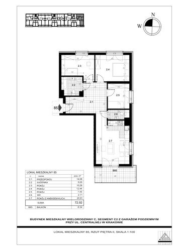 Plan Proins mieszkanie w inwestycji ul. Centralna Centralna - etap II, bud. C2