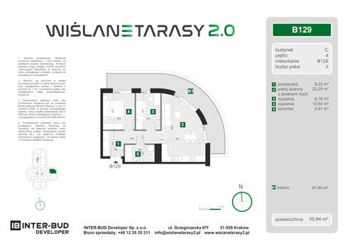 Plan Inter-Bud Developer Sp. z o.o. apartament w inwestycji ul. Grzegórzecka Wiślane Tarasy 2.0 - bud. C (wkrótce w sprzedaży)