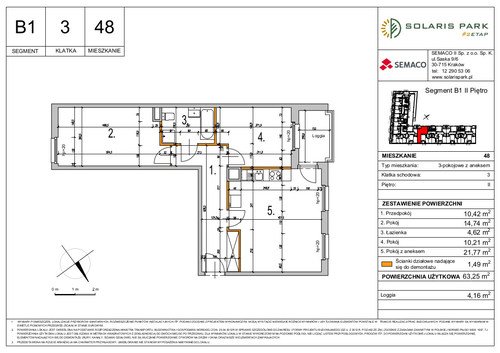 Plan Semaco II Sp. z o.o. Sp. k. mieszkanie w inwestycji ul. Lema Solaris Park - Etap II, bud. B1