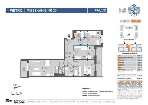 Plan Inter-Bud Developer Sp. z o.o. mieszkanie w inwestycji os. Bohaterów Września Piasta Towers - bud. 7
