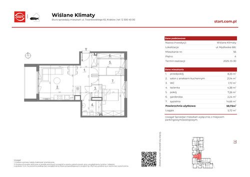 Plan Grupa Deweloperska START mieszkanie w inwestycji ul. Myśliwska 68c Wiślane Klimaty