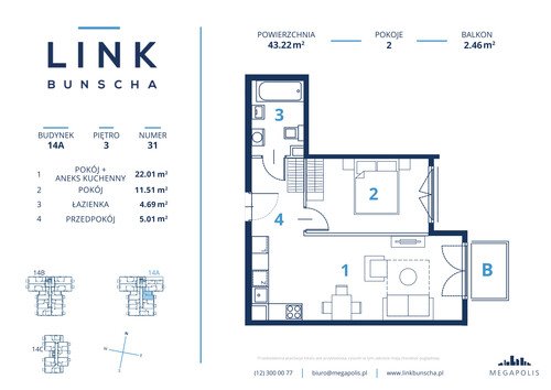 Plan Megapolis Sp. z o.o. mieszkanie w inwestycji ul. Bunscha 14A, 14B, 14C Link Bunscha