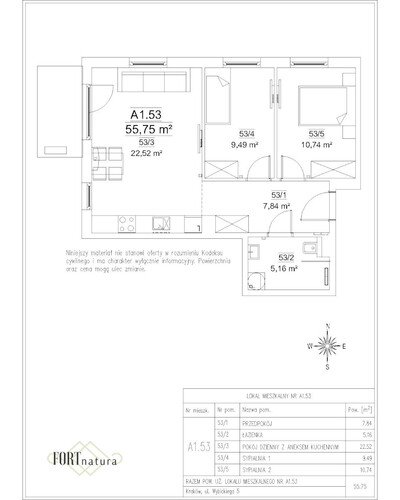 Plan Frax-Bud mieszkanie w inwestycji ul. Wybickiego 5 FORTnatura - budynek A1