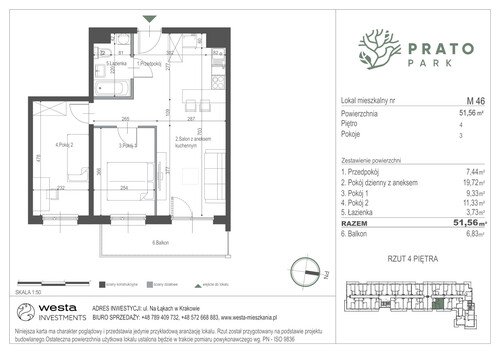 Plan Apartamenty Nowohucka Sp. z o.o. mieszkanie w inwestycji ul. Na Łąkach Prato Park