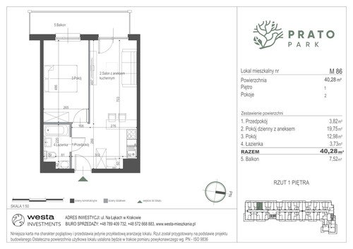 Plan Apartamenty Nowohucka Sp. z o.o. mieszkanie w inwestycji ul. Na Łąkach Prato Park