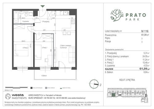 Plan Apartamenty Nowohucka Sp. z o.o. mieszkanie w inwestycji ul. Na Łąkach Prato Park