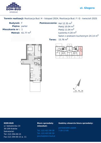 Plan Dom-Bud M. Szaflarski Spółka Jawna mieszkanie w inwestycji ul. Glogera ul. Glogera, bud. F