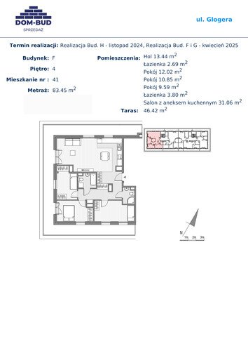 Plan Dom-Bud M. Szaflarski Spółka Jawna mieszkanie w inwestycji ul. Glogera ul. Glogera, bud. F