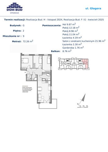 Plan Dom-Bud M. Szaflarski Spółka Jawna mieszkanie w inwestycji ul. Glogera ul. Glogera, bud. G