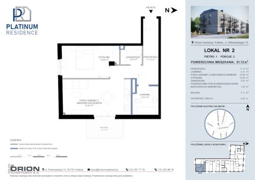 Plan Grupa Orion Investment S.A. mieszkanie w inwestycji ul. Żółkiewskiego 10 Platinum Residence