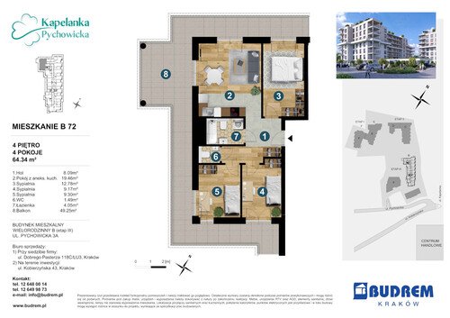 Plan BUDREM mieszkanie w inwestycji ul. Pychowicka 3A Kapelanka-Pychowicka - budynek B