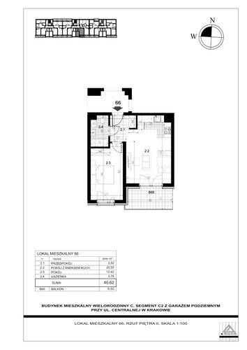 Plan Proins mieszkanie w inwestycji ul. Centralna Centralna - etap II, bud. C2