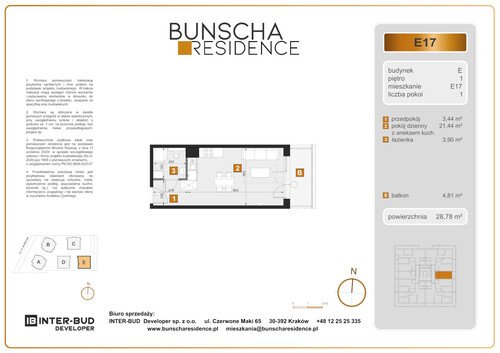 Plan Inter-Bud Developer Sp. z o.o. mieszkanie w inwestycji ul. Bunscha Bunscha Residence