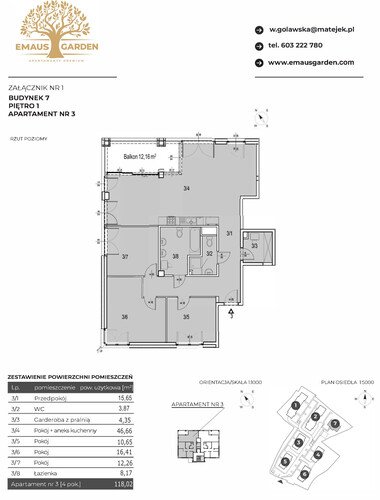 Plan Grupa Matejek apartament w inwestycji ul. Emaus / Borowego Emaus Garden