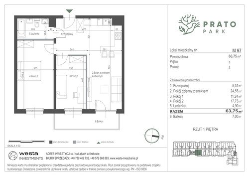 Plan Apartamenty Nowohucka Sp. z o.o. mieszkanie w inwestycji ul. Na Łąkach Prato Park