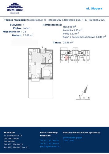 Plan Dom-Bud M. Szaflarski Spółka Jawna mieszkanie w inwestycji ul. Glogera ul. Glogera, bud. F