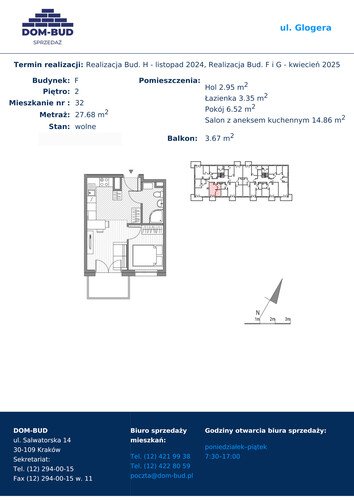 Plan Dom-Bud M. Szaflarski Spółka Jawna mieszkanie w inwestycji ul. Glogera ul. Glogera, bud. F