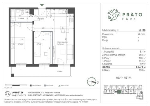 Plan Apartamenty Nowohucka Sp. z o.o. mieszkanie w inwestycji ul. Na Łąkach Prato Park