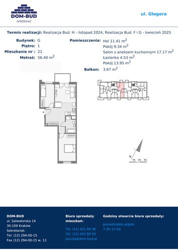 Plan Dom-Bud M. Szaflarski Spółka Jawna mieszkanie w inwestycji ul. Glogera ul. Glogera, bud. G