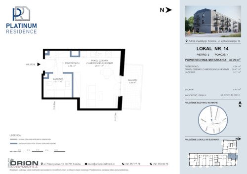 Plan Grupa Orion Investment S.A. mieszkanie w inwestycji ul. Żółkiewskiego 10 Platinum Residence