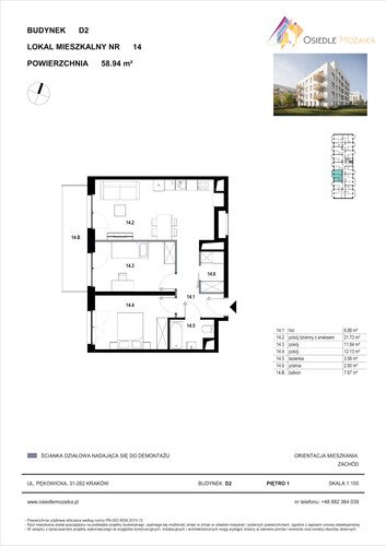 Plan KG Group Sp. z o.o. mieszkanie w inwestycji  Osiedle Mozaika - bud. D2