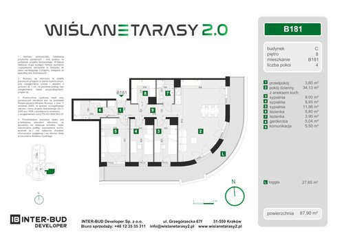 Plan Inter-Bud Developer Sp. z o.o. apartament w inwestycji ul. Grzegórzecka Wiślane Tarasy 2.0 - bud. C (wkrótce w sprzedaży)