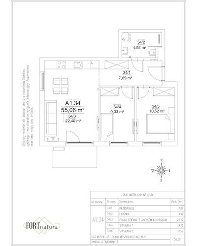 Plan Frax-Bud mieszkanie w inwestycji ul. Wybickiego 5 FORTnatura - budynek A1