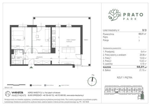 Plan Apartamenty Nowohucka Sp. z o.o. mieszkanie w inwestycji ul. Na Łąkach Prato Park