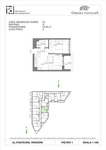 Plan Tętnowski Development mieszkanie w inwestycji ul. Pasteura Osiedle Pasteura - IV etap