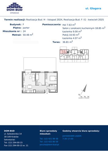 Plan Dom-Bud M. Szaflarski Spółka Jawna mieszkanie w inwestycji ul. Glogera ul. Glogera, bud. F