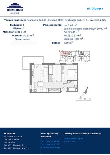 Plan Dom-Bud M. Szaflarski Spółka Jawna mieszkanie w inwestycji ul. Glogera ul. Glogera, bud. F