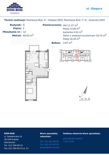 Plan Dom-Bud M. Szaflarski Spółka Jawna mieszkanie w inwestycji ul. Glogera ul. Glogera, bud. G