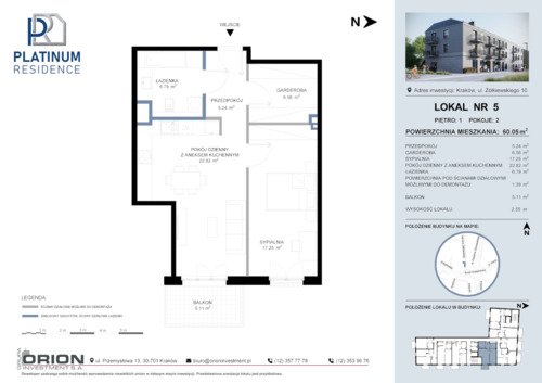 Plan Grupa Orion Investment S.A. mieszkanie w inwestycji ul. Żółkiewskiego 10 Platinum Residence