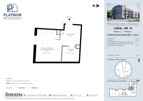 Plan Grupa Orion Investment S.A. mieszkanie w inwestycji ul. Żółkiewskiego 10 Platinum Residence