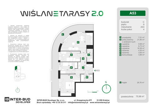 Plan Inter-Bud Developer Sp. z o.o. apartament w inwestycji ul. Grzegórzecka Wiślane Tarasy 2.0 - bud. C (wkrótce w sprzedaży)