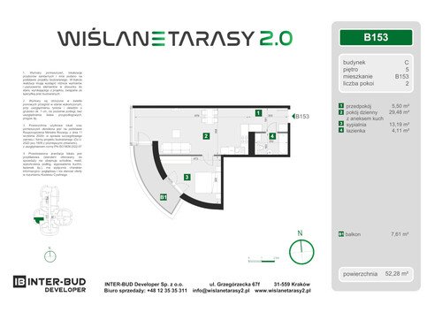 Plan Inter-Bud Developer Sp. z o.o. apartament w inwestycji ul. Grzegórzecka Wiślane Tarasy 2.0 - bud. C (wkrótce w sprzedaży)