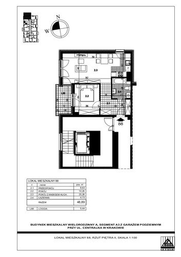 Plan Proins mieszkanie w inwestycji ul. Centralna Centralna - etap I, bud. A1, A2, A3