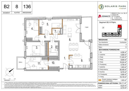 Plan Semaco II Sp. z o.o. Sp. k. mieszkanie w inwestycji ul. Lema Solaris Park - Etap II, bud. B2