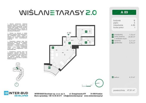 Plan Inter-Bud Developer Sp. z o.o. apartament w inwestycji ul. Grzegórzecka Wiślane Tarasy 2.0 - bud. B