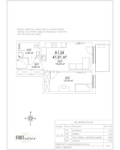 Plan Frax-Bud mieszkanie w inwestycji ul. Wybickiego 5 FORTnatura - budynek A1