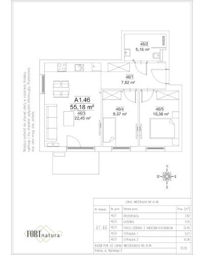 Plan Frax-Bud mieszkanie w inwestycji ul. Wybickiego 5 FORTnatura - budynek A1